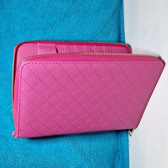 Handbags - A6 Personal Binder, A6 Cash Stuffing Wallet Quilted Hot Pink Zipper Planner NEW